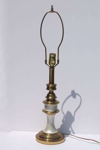 photo of mid-century vintage solid brass table lamp w/ white pearl enamel finish #1