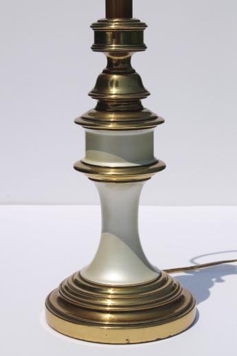 photo of mid-century vintage solid brass table lamp w/ white pearl enamel finish #2