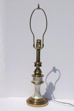 catalog photo of mid-century vintage solid brass table lamp w/ white pearl enamel finish