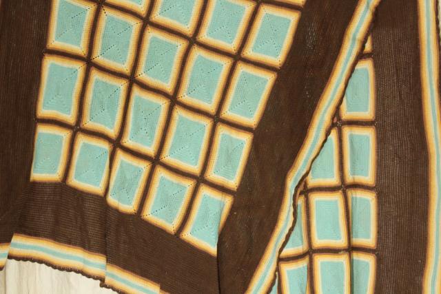 photo of mid-century vintage southwest colors bedspread, handmade Indian blanket crochet cotton thread #3
