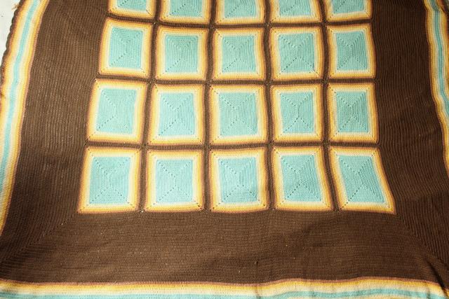 photo of mid-century vintage southwest colors bedspread, handmade Indian blanket crochet cotton thread #4