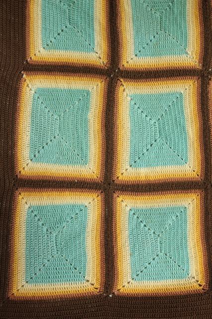 photo of mid-century vintage southwest colors bedspread, handmade Indian blanket crochet cotton thread #5