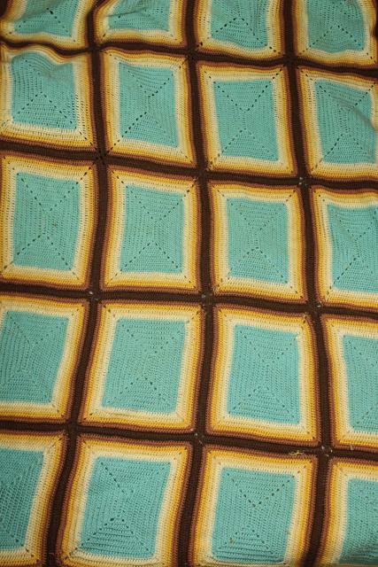 photo of mid-century vintage southwest colors bedspread, handmade Indian blanket crochet cotton thread #6