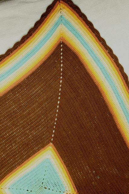 photo of mid-century vintage southwest colors bedspread, handmade Indian blanket crochet cotton thread #7