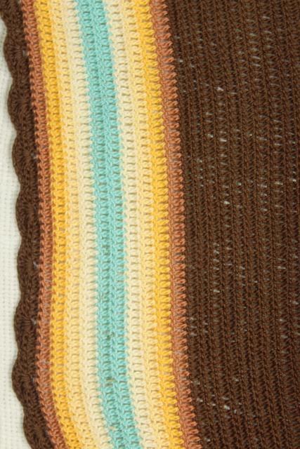 photo of mid-century vintage southwest colors bedspread, handmade Indian blanket crochet cotton thread #8