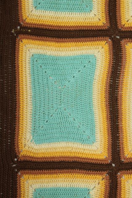 photo of mid-century vintage southwest colors bedspread, handmade Indian blanket crochet cotton thread #9