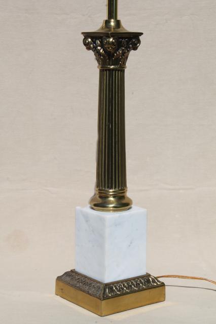 photo of mid-century vintage table lamp, huge solid brass column w/ marble lamp base #3