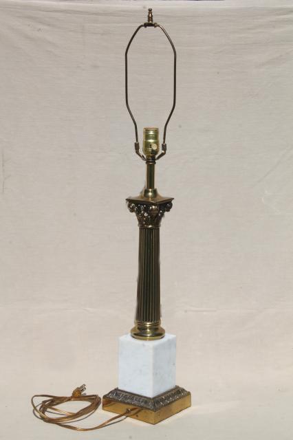 photo of mid-century vintage table lamp, huge solid brass column w/ marble lamp base #9