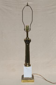 catalog photo of mid-century vintage table lamp, huge solid brass column w/ marble lamp base