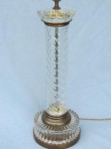 photo of mid-century vintage tall crystal clear glass column table lamp #1