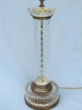 catalog photo of mid-century vintage tall crystal clear glass column table lamp