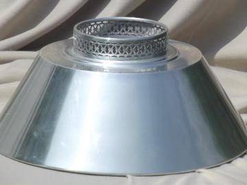 catalog photo of mid-century vintage tole lampshade, silvery aluminum metal lamp shade