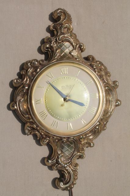 photo of mid-century vintage wall clock, United - Brooklyn antique french style gold cast metal frame #1