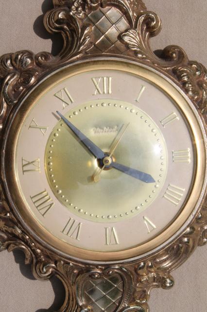 photo of mid-century vintage wall clock, United - Brooklyn antique french style gold cast metal frame #2