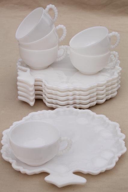 photo of milk glass snack sets, apple trees tree of life plates & cups, vintage Orchard crystal #1