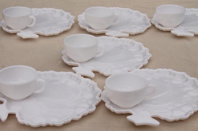 photo of milk glass snack sets, apple trees tree of life plates & cups, vintage Orchard crystal #2