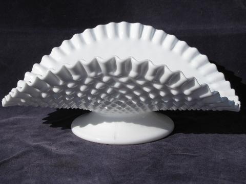 photo of milk white glass hobnail pattern glass banana stand fruit bowl, vintage Fenton #1