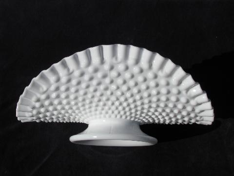 photo of milk white glass hobnail pattern glass banana stand fruit bowl, vintage Fenton #3