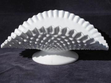 catalog photo of milk white glass hobnail pattern glass banana stand fruit bowl, vintage Fenton