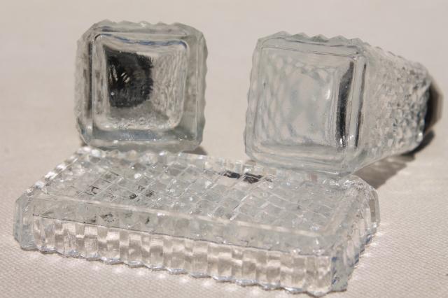 photo of mini S&P set w/ tiny glass tray, vintage Japan salt & pepper shakers bakelite lids #5