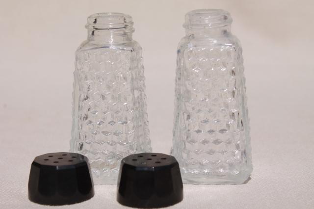 photo of mini S&P set w/ tiny glass tray, vintage Japan salt & pepper shakers bakelite lids #6