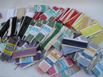 catalog photo of mini baby cotton rick-rack sewing trim, huge vintage lot, many colors!