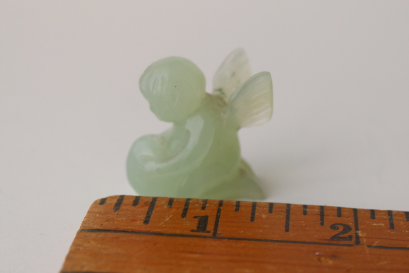 photo of mini carved stone angel, jade green adventurine comforting gift charm #1