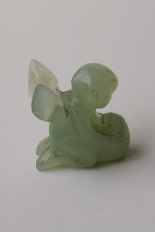 photo of mini carved stone angel, jade green adventurine comforting gift charm #3