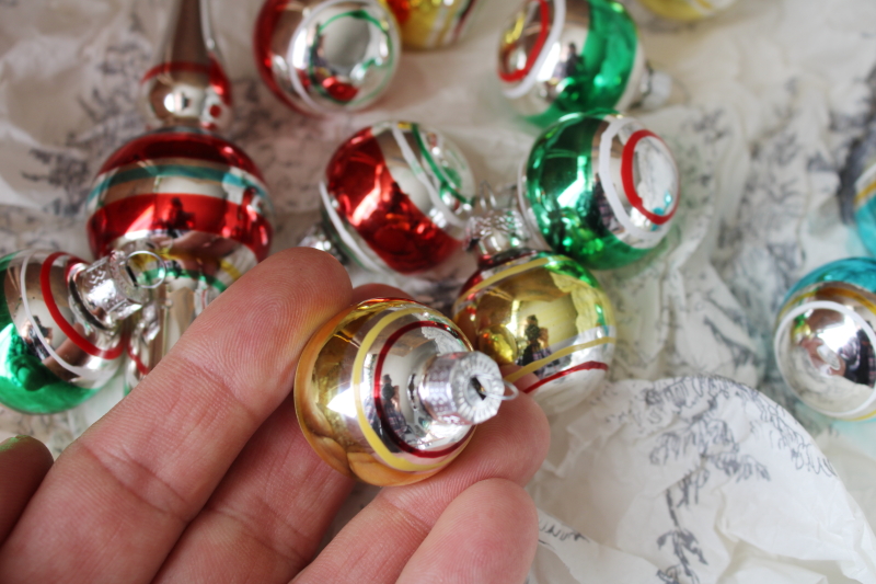 photo of mini glass Christmas tree ornaments, striped mercury glass balls & glass tree topper  #2
