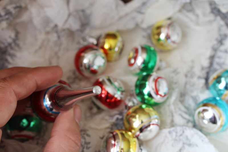 photo of mini glass Christmas tree ornaments, striped mercury glass balls & glass tree topper  #4
