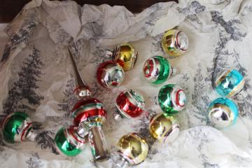 mini glass Christmas tree ornaments, striped mercury glass balls & glass tree topper 
