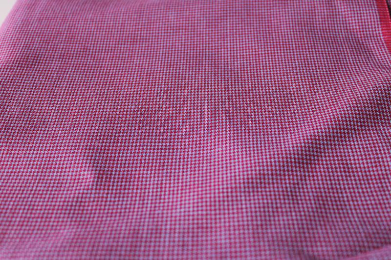 photo of mini houndstooth check suiting fabric, deep red and grey blue poly blend material #1