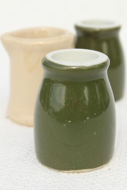 photo of mini restaurant ware creamers, vintage adobe ware, green & white ironstone china #1