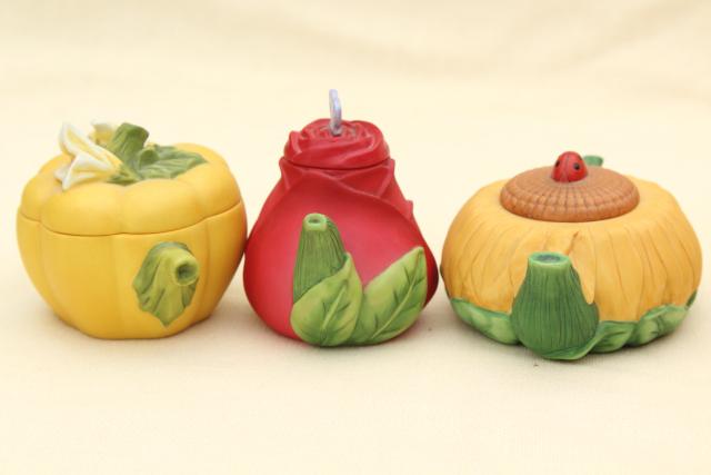 photo of mini teapot collection, figural flower & vegetable tea pots, Avon vintage 1990s  #2