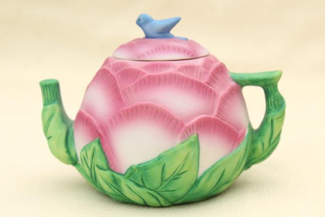 photo of mini teapot collection, figural flower & vegetable tea pots, Avon vintage 1990s  #4