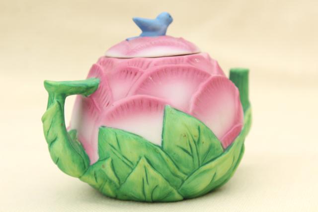 photo of mini teapot collection, figural flower & vegetable tea pots, Avon vintage 1990s  #5