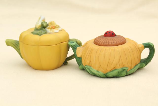 photo of mini teapot collection, figural flower & vegetable tea pots, Avon vintage 1990s  #14