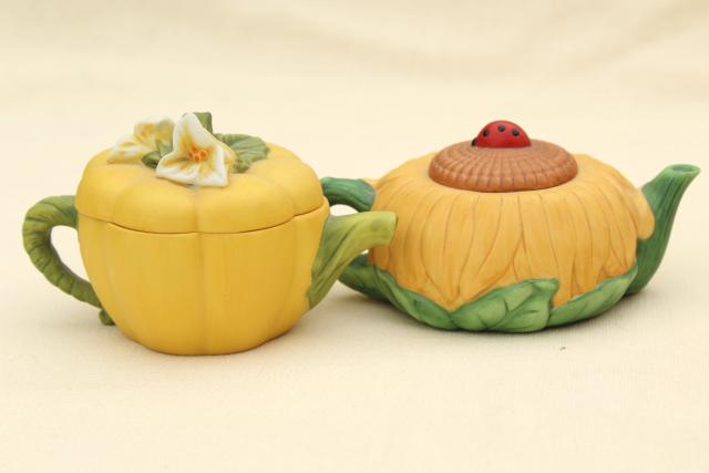 photo of mini teapot collection, figural flower & vegetable tea pots, Avon vintage 1990s  #15