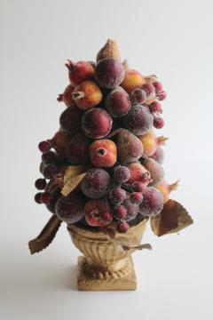 catalog photo of mini topiary Christmas tree pyramid of sugared fruit, beaded faux fruit 