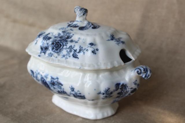 photo of mini tureen covered dish, antique blue & white transferware Booths English ironstone china #2