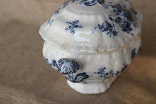 photo of mini tureen covered dish, antique blue & white transferware Booths English ironstone china #7