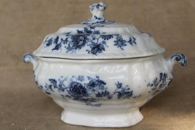 photo of mini tureen covered dish, antique blue & white transferware Booths English ironstone china #8