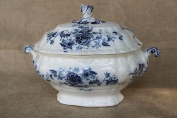 catalog photo of mini tureen covered dish, antique blue & white transferware Booths English ironstone china