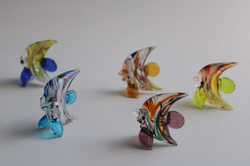 photo of miniature art glass angel fish, handmade lampwork glass colorful tiny fish figurines  #1