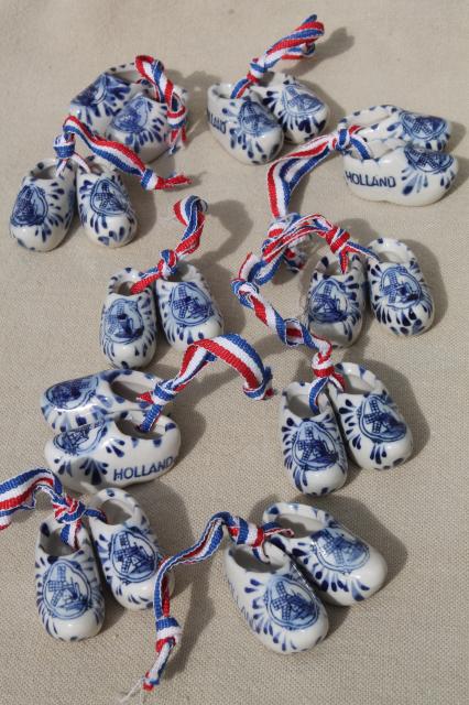 photo of miniature blue & white Delft painted china Dutch shoes clogs, Holland souvenir ornaments #1