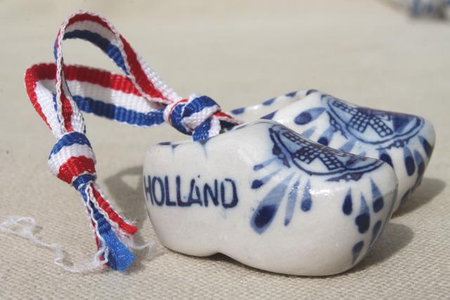 photo of miniature blue & white Delft painted china Dutch shoes clogs, Holland souvenir ornaments #2