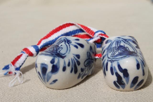 photo of miniature blue & white Delft painted china Dutch shoes clogs, Holland souvenir ornaments #3