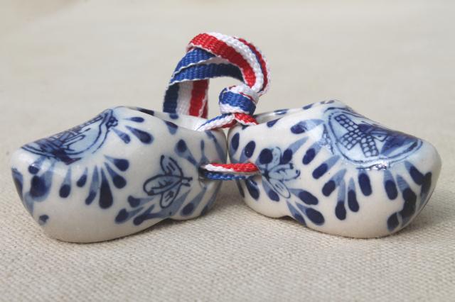 photo of miniature blue & white Delft painted china Dutch shoes clogs, Holland souvenir ornaments #6