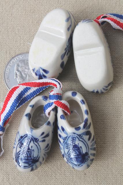 photo of miniature blue & white Delft painted china Dutch shoes clogs, Holland souvenir ornaments #7