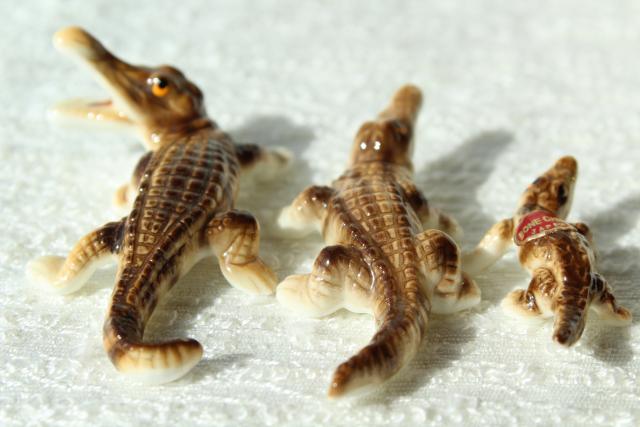 photo of miniature bone china animals, crocodile or alligator family made in Japan #2